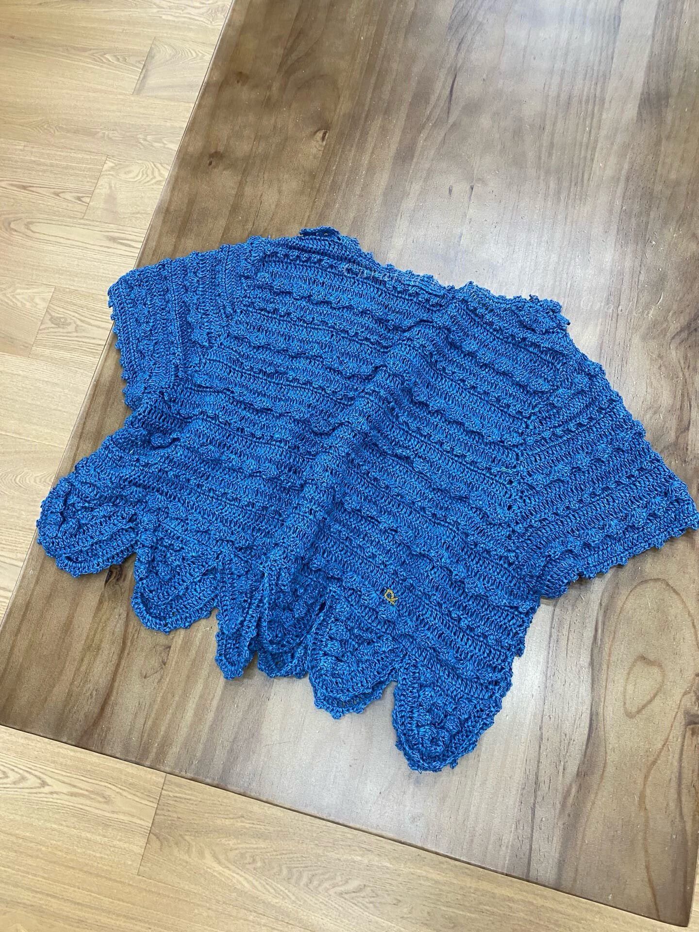 45rpm 45R Blue Washi Yarn V-Neck Lace Cardigan Size M / US 6-8 / IT 42-44 - 4 Thumbnail