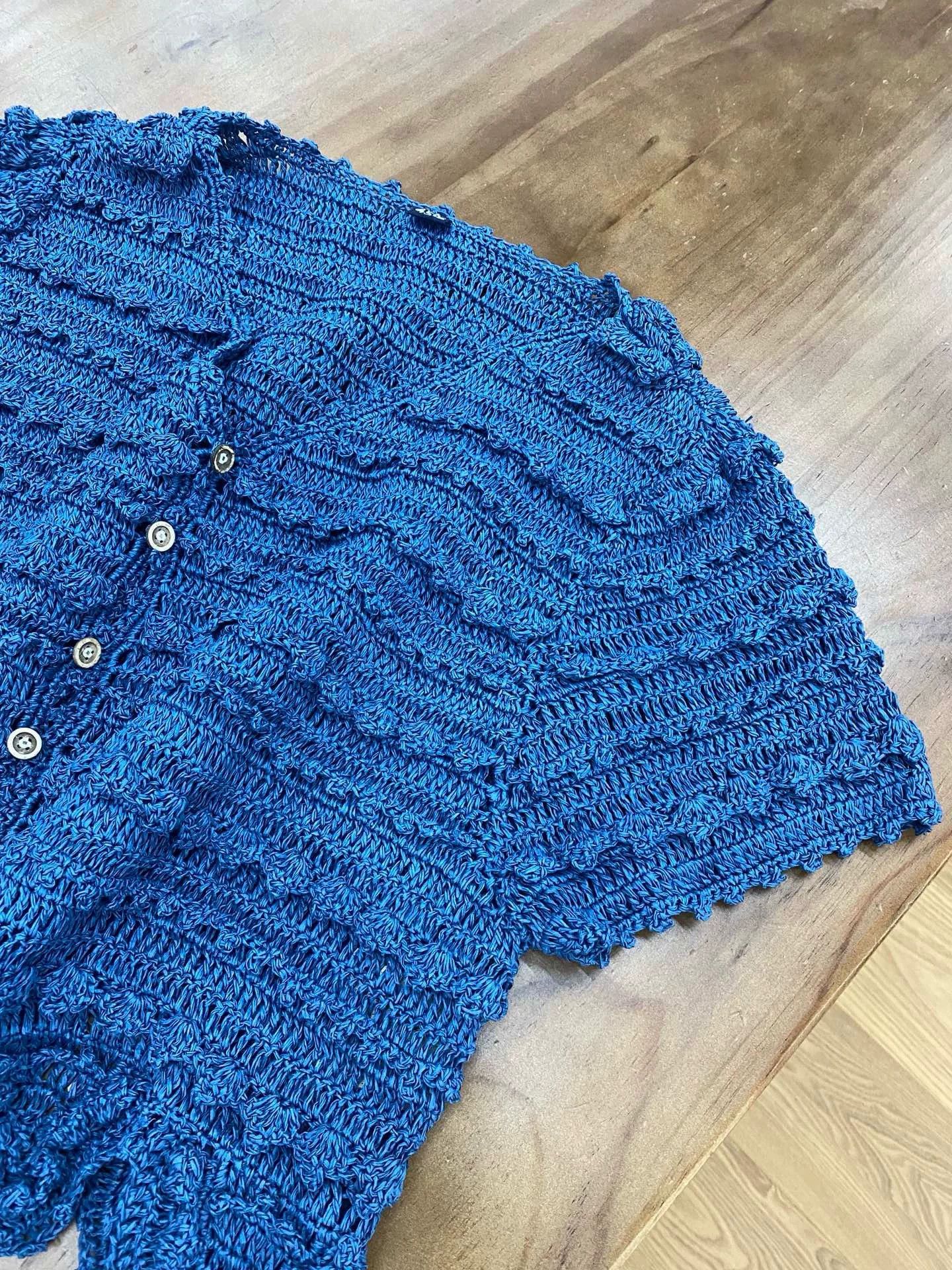 45rpm 45R Blue Washi Yarn V-Neck Lace Cardigan Size M / US 6-8 / IT 42-44 - 9 Thumbnail