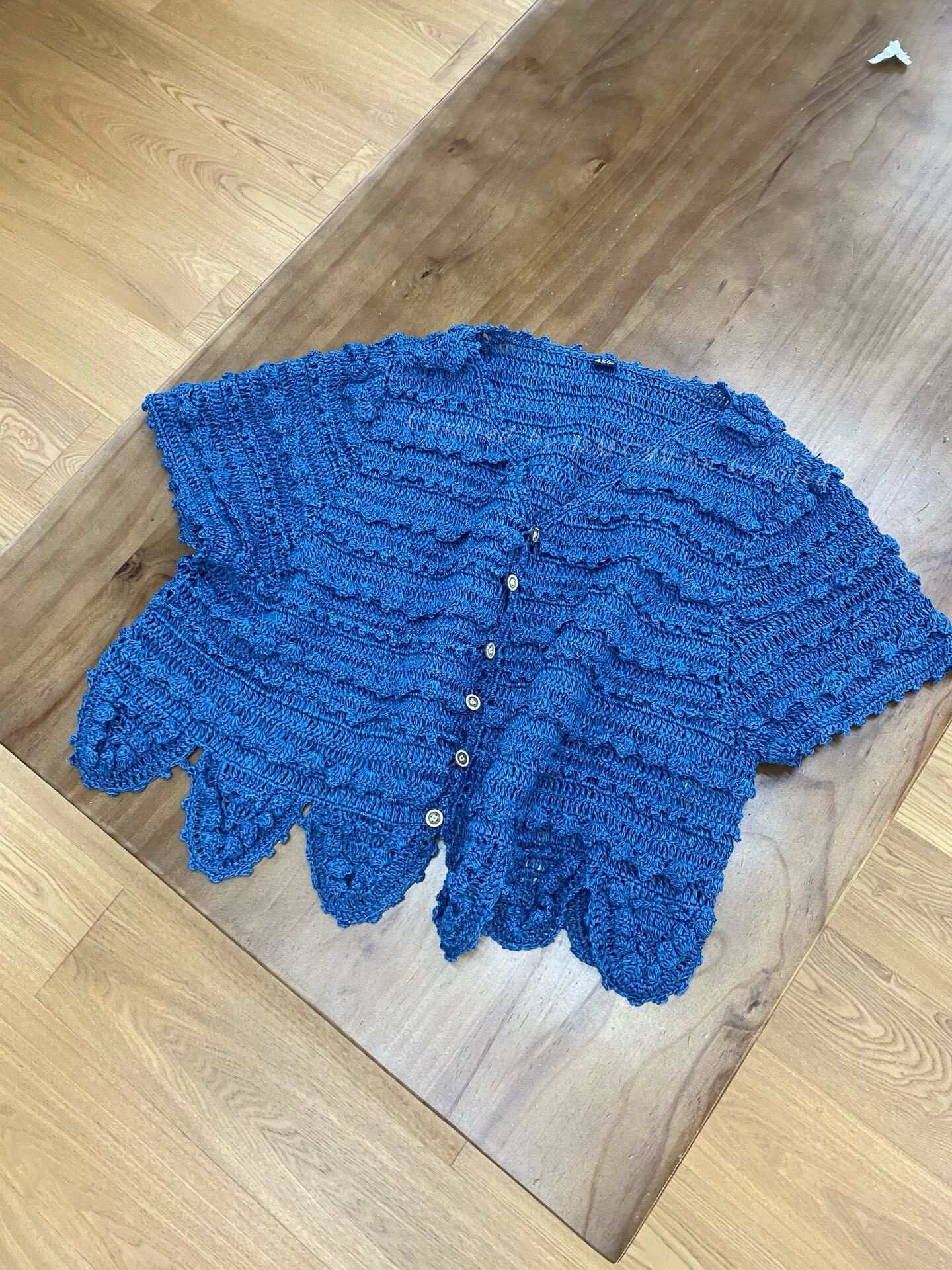 45rpm 45R Blue Washi Yarn V-Neck Lace Cardigan Size M / US 6-8 / IT 42-44 - 3 Thumbnail