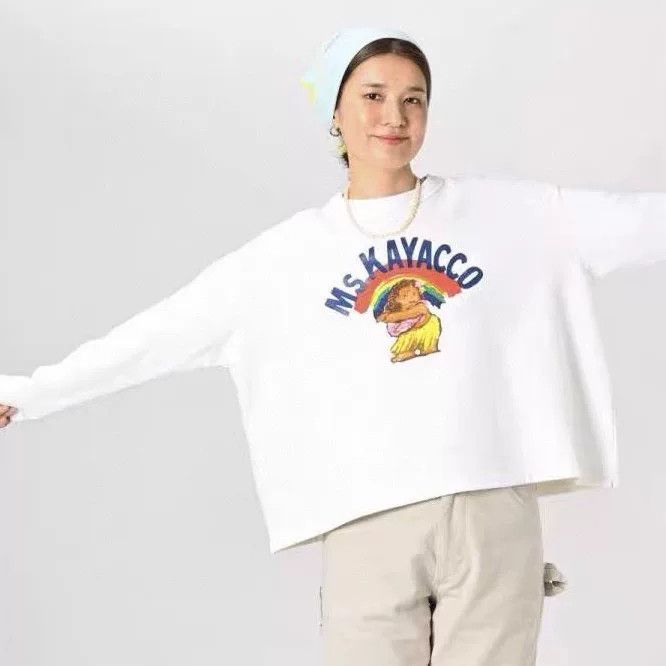 45rpm 45R White Rainbow Girl Print Sweatshirt Size M / US 6-8 / IT 42-44 - 3 Thumbnail