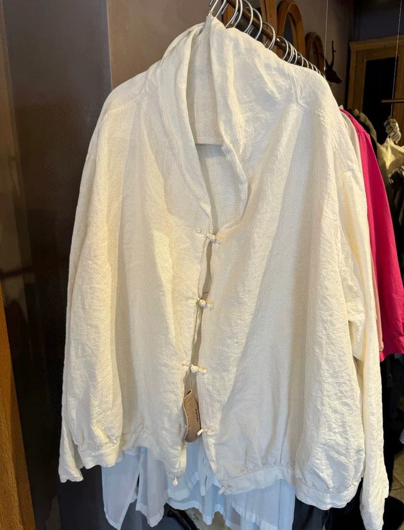 KAVU Kaval White Linen Frog Button Cardigan Size M / US 6-8 / IT 42-44 - 3 Thumbnail