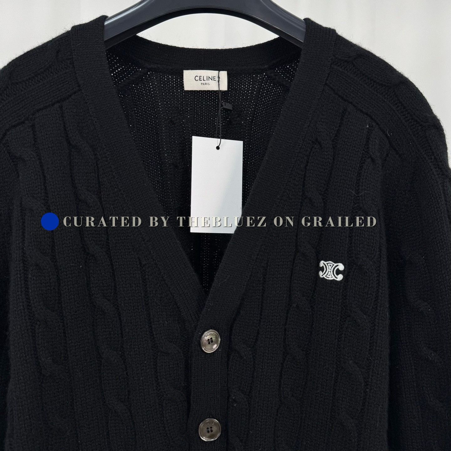 Celine Celine 25SS Triomphe Leather Panel Cable Knit Cardigan Size M / US 6-8 / IT 42-44 - 3 Thumbnail