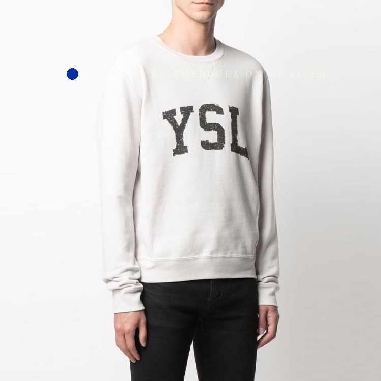 Saint Laurent Paris Beige Logo Sweatshirt in Size L Size US L / EU 52-54 / 3 - 7 Thumbnail