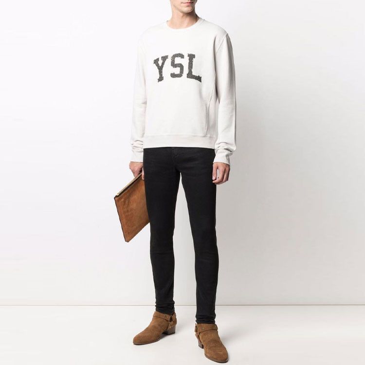 Saint Laurent Paris Beige Logo Sweatshirt in Size L Size US L / EU 52-54 / 3 - 6 Thumbnail