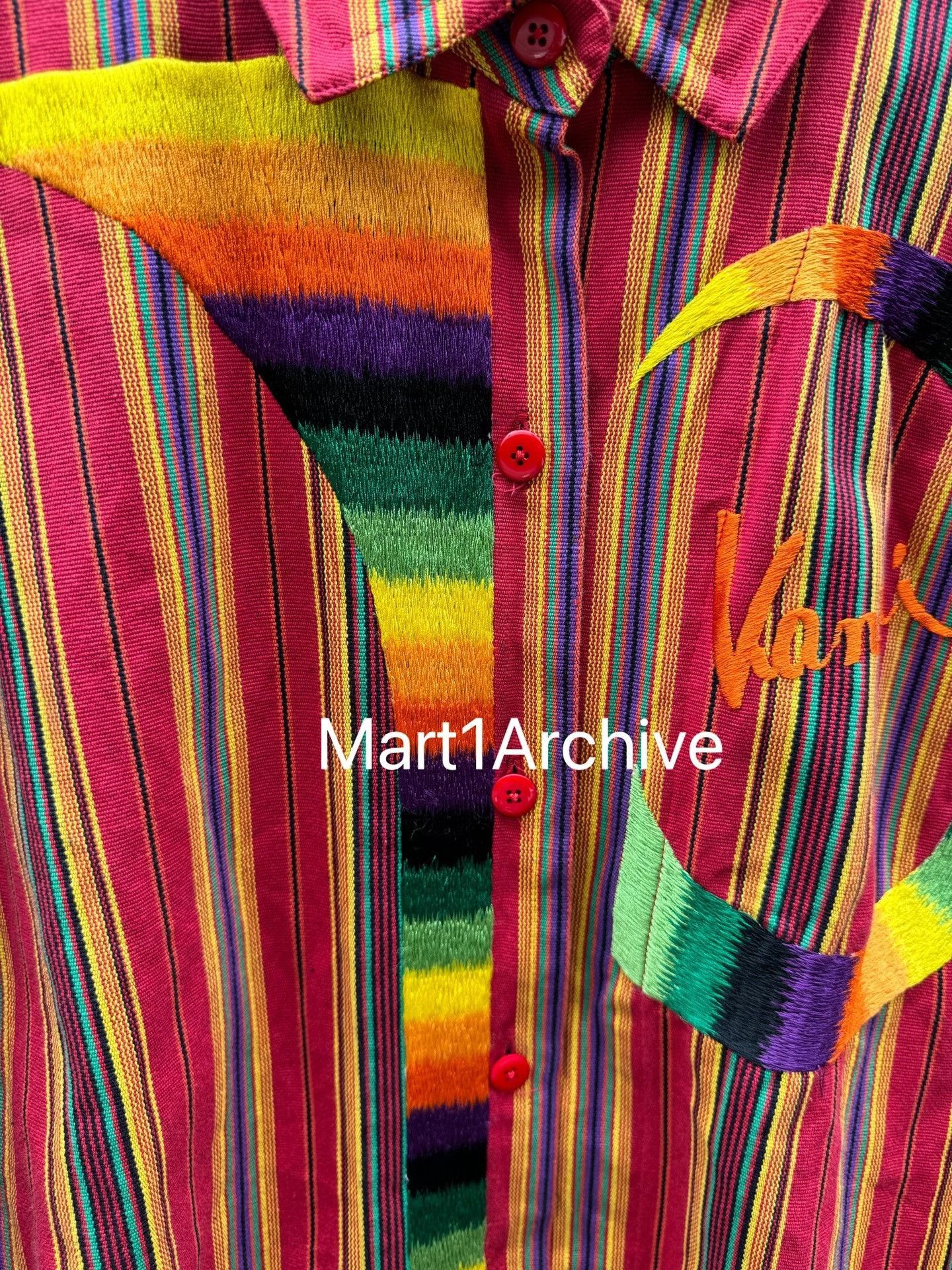 Kansai Yamamoto Embroidered Multi-Striped Button-Up Shirt Size US S / EU 44-46 / 1 - 4 Thumbnail