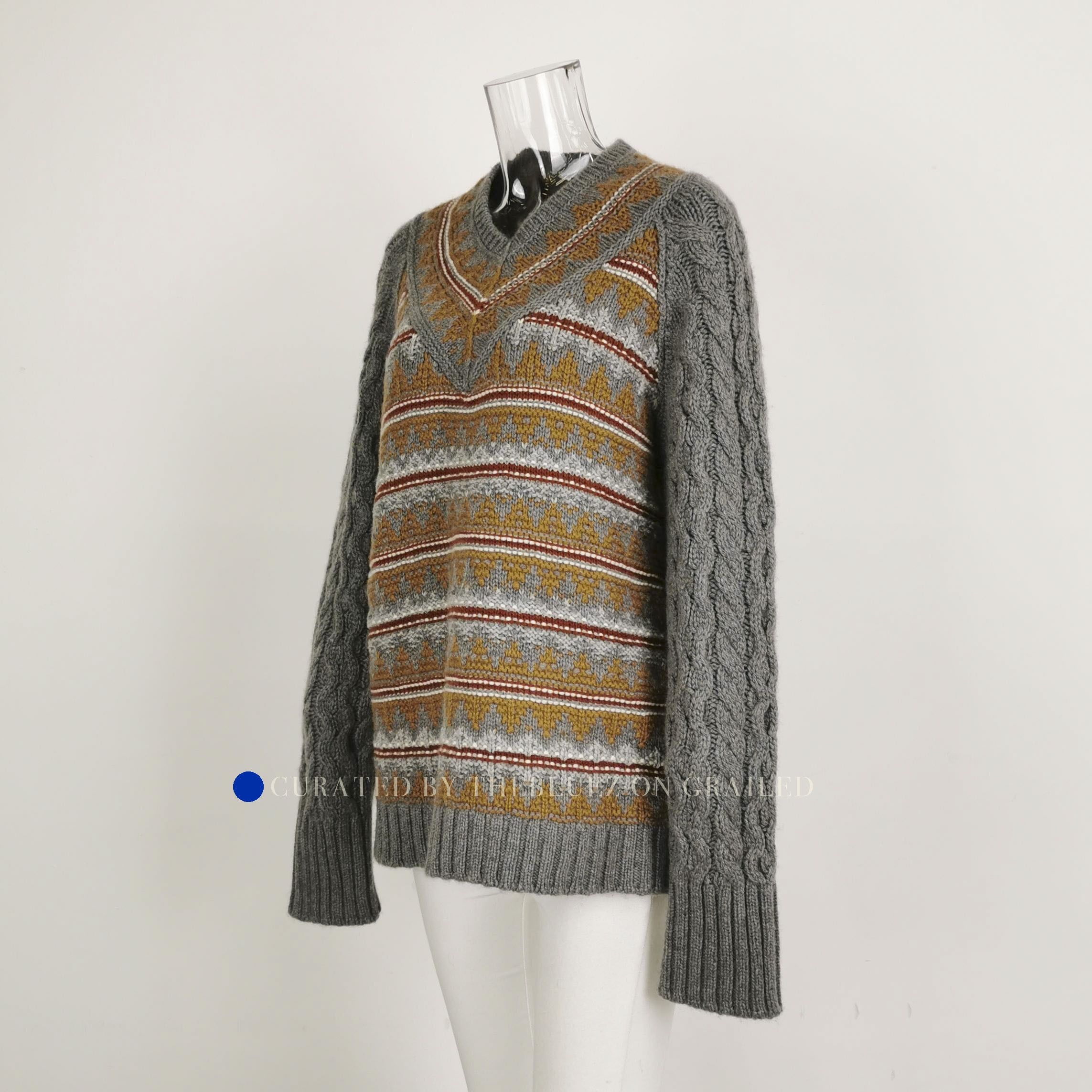 Loro Piana Fair Isle V-Neck Knit Sweater in Multi Size US M / EU 48-50 / 2 - 2 Thumbnail