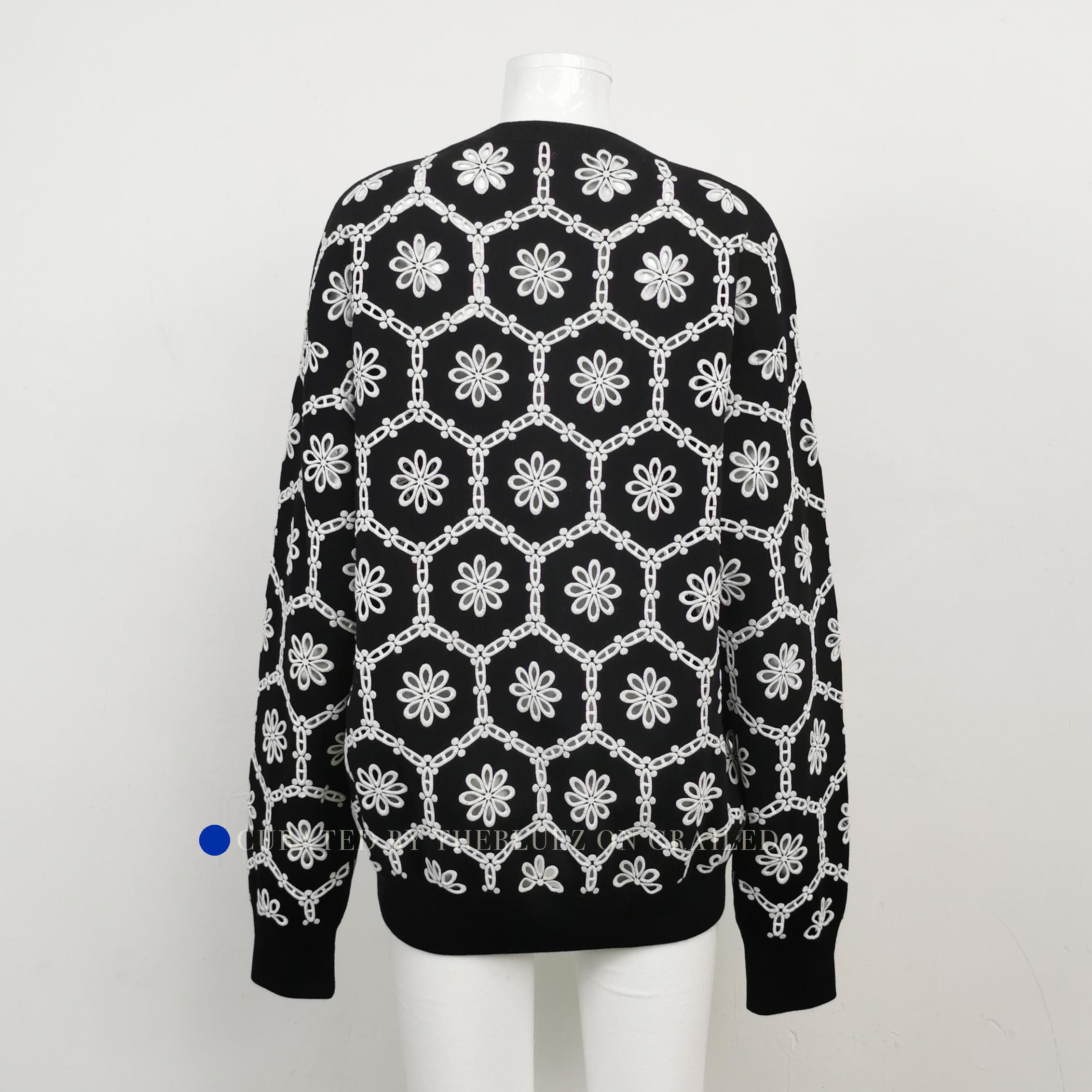 Louis Vuitton Black Floral Embroidered Knit Sweater Size L Size US L / EU 52-54 / 3 - 2 Thumbnail