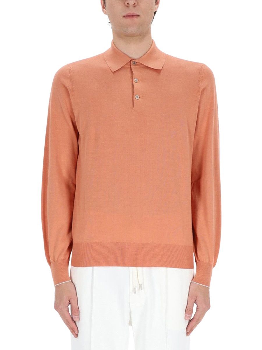 Brunello Cucinelli BRUNELLO CUCINELLI COTTON KNIT POLO SHIRT - ORANGE (IT 50) Size US L / EU 52-54 / 3 - 4 Thumbnail