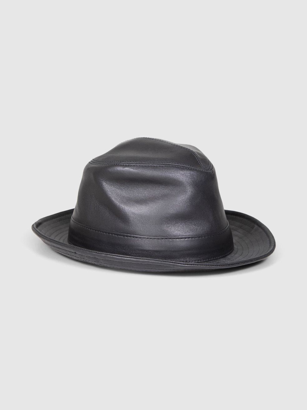 Borsalino Black Leather Fedora Hat Size ONE SIZE - 2 Thumbnail