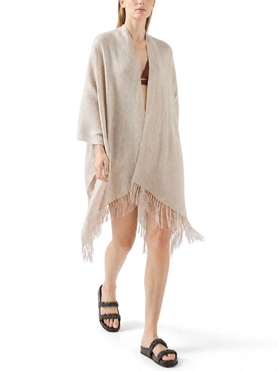 Brunello Cucinelli BRUNELLO CUCINELLI PONCHO IN LINO - BEIGE Size ONE SIZE - 2 Thumbnail