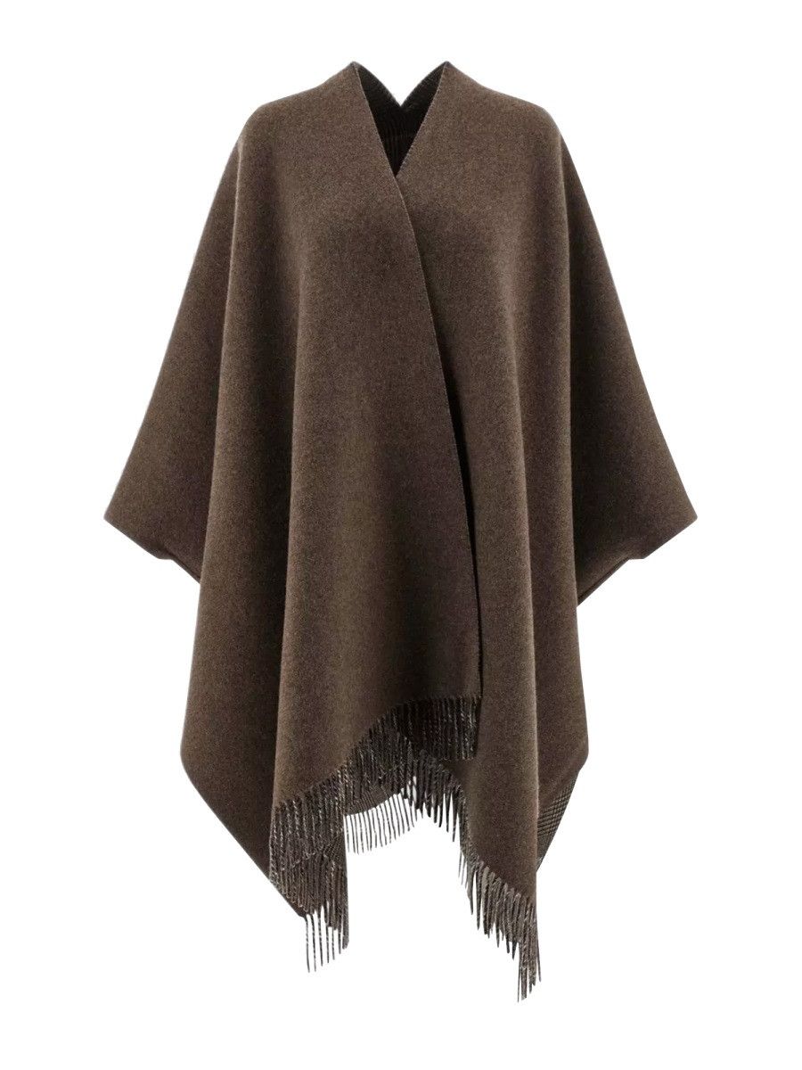 Brunello Cucinelli BRUNELLO CUCINELLI WOOL PONCHO WITH BANGS - GREY Size ONE SIZE - 5 Thumbnail