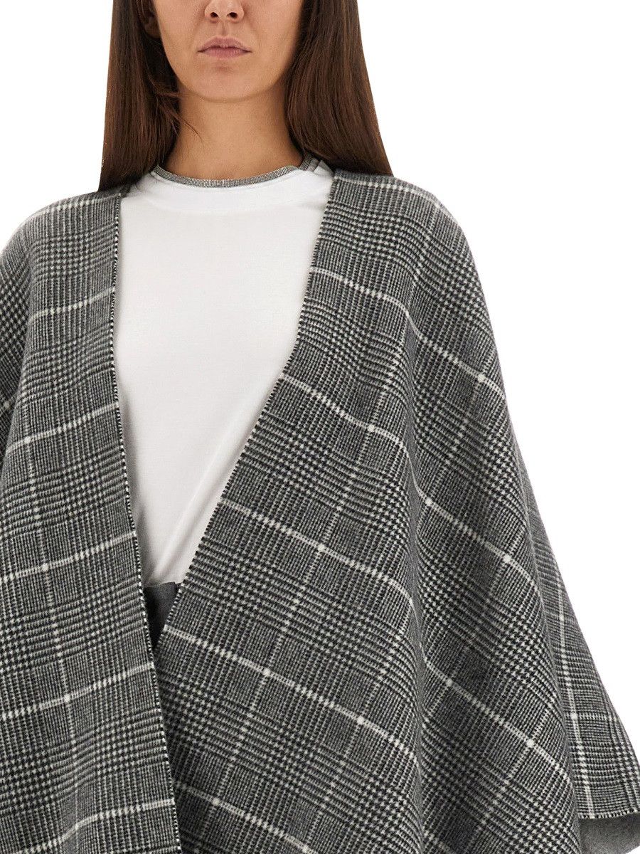 Brunello Cucinelli BRUNELLO CUCINELLI WOOL PONCHO WITH BANGS - GREY Size ONE SIZE - 4 Thumbnail