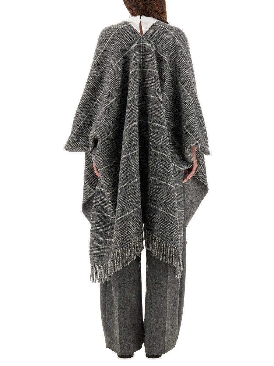 Brunello Cucinelli BRUNELLO CUCINELLI WOOL PONCHO WITH BANGS - GREY Size ONE SIZE - 3 Thumbnail