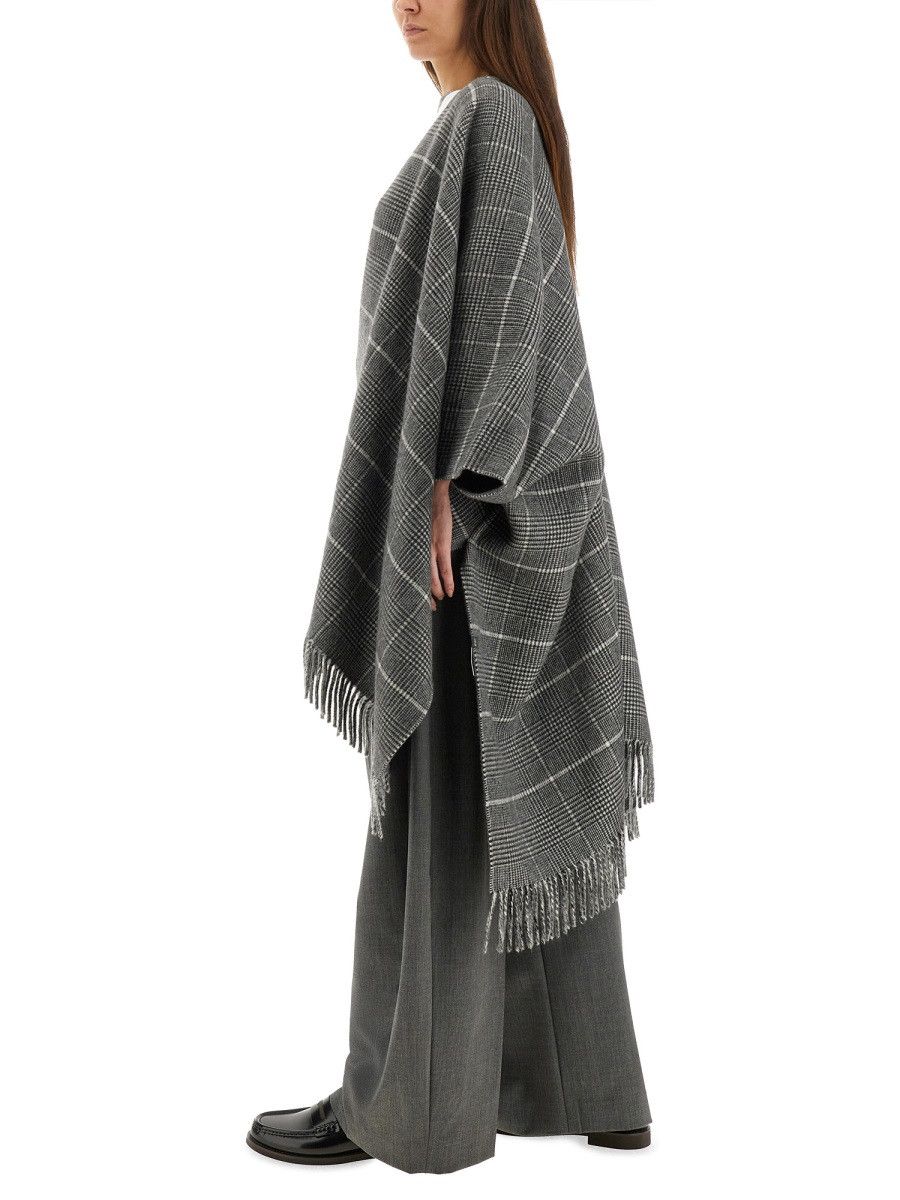 Brunello Cucinelli BRUNELLO CUCINELLI WOOL PONCHO WITH BANGS - GREY Size ONE SIZE - 2 Thumbnail
