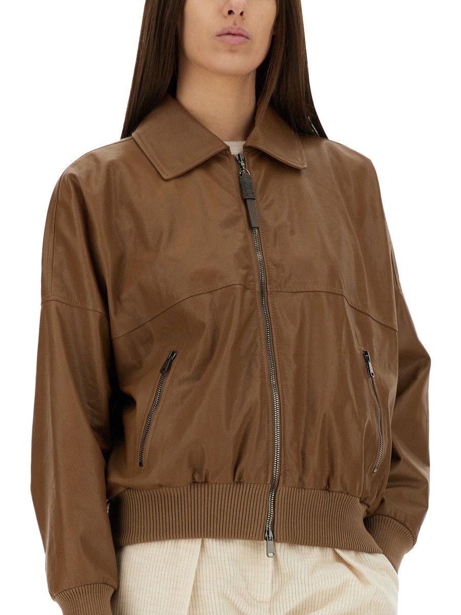 Brunello Cucinelli BRUNELLO CUCINELLI LEATHER JACKET - BROWN (IT 40) Size S / US 4 / IT 40 - 4 Thumbnail
