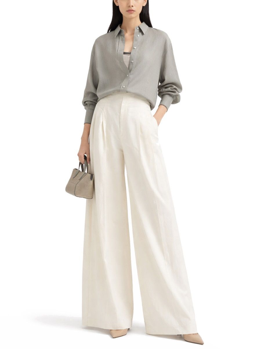 Brunello Cucinelli BRUNELLO CUCINELLI LINEN BLEND TAILORED PANTS - IVOR (IT 42) Size 42" / US 20 - 2 Thumbnail