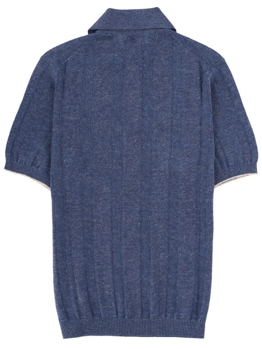 Brunello Cucinelli BRUNELLO CUCINELLI LINEN KNIT POLO SHIRT - BLUE (IT 56) Size US XXL / EU 58 / 5 - 3 Thumbnail