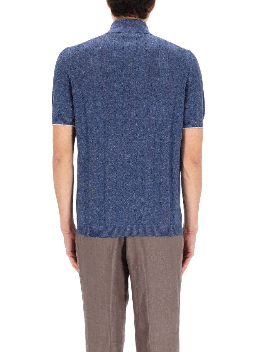 Brunello Cucinelli BRUNELLO CUCINELLI LINEN KNIT POLO SHIRT - BLUE (IT 56) Size US XXL / EU 58 / 5 - 5 Thumbnail