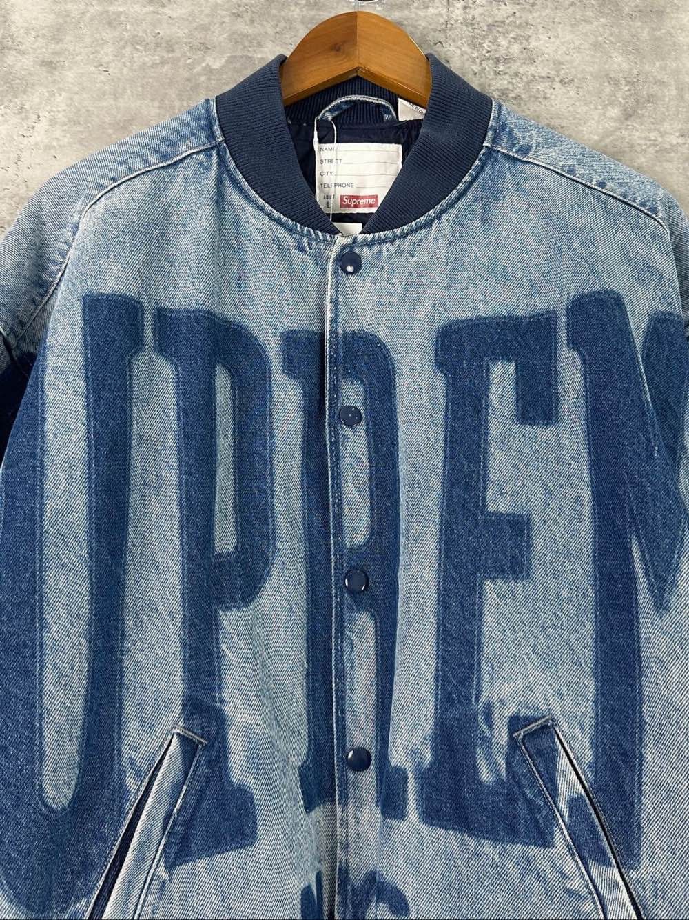 Supreme Supreme Washed Denim Varsity Jacket Size L Size US L / EU 52-54 / 3 - 5 Thumbnail