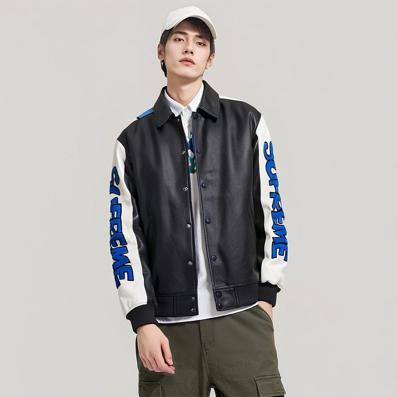 Supreme Supreme Smurfs Leather Varsity Jacket Size L Size US L / EU 52-54 / 3 - 5 Thumbnail