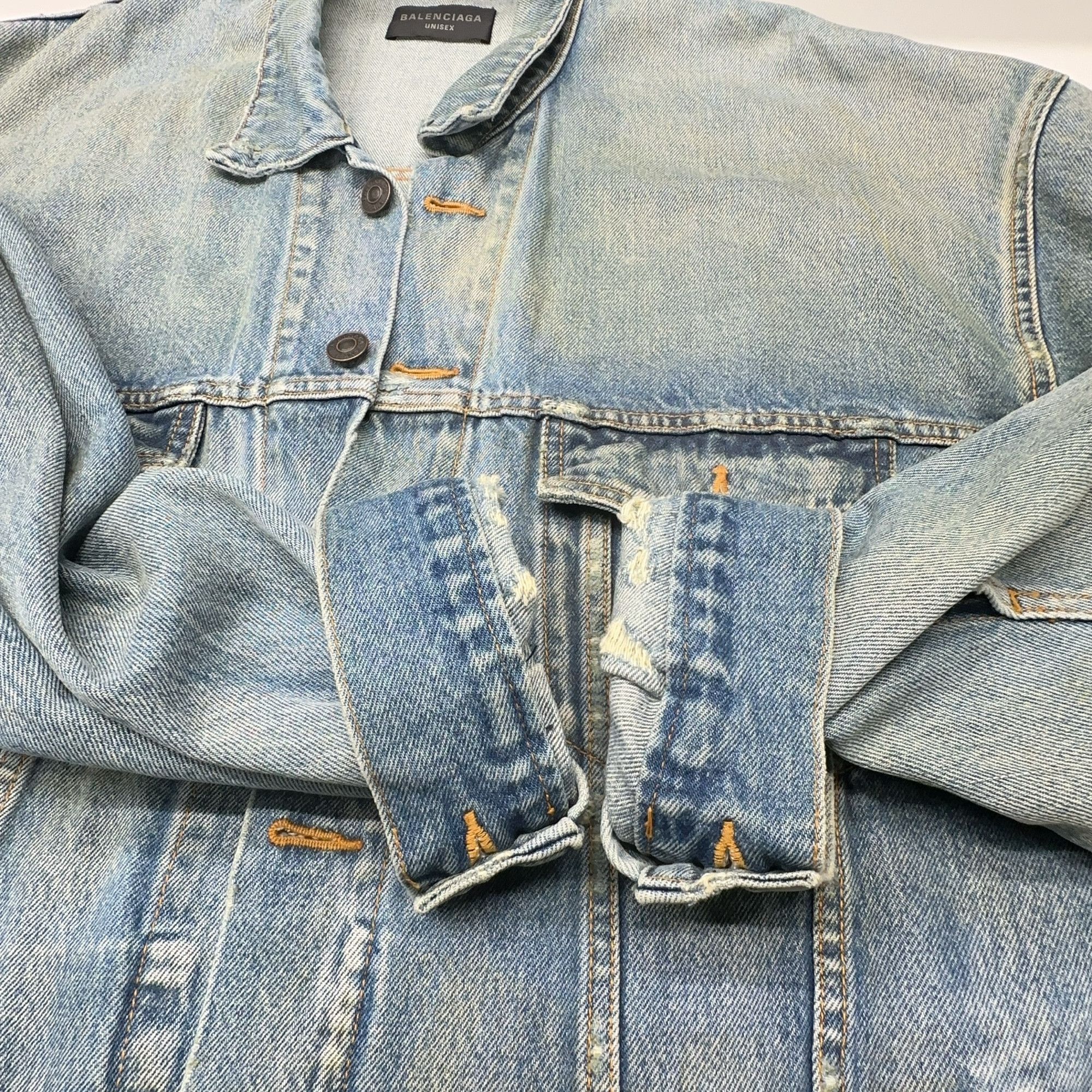 Balenciaga Balenciaga Distressed Denim Jacket Size S Size US S / EU 44-46 / 1 - 13 Thumbnail