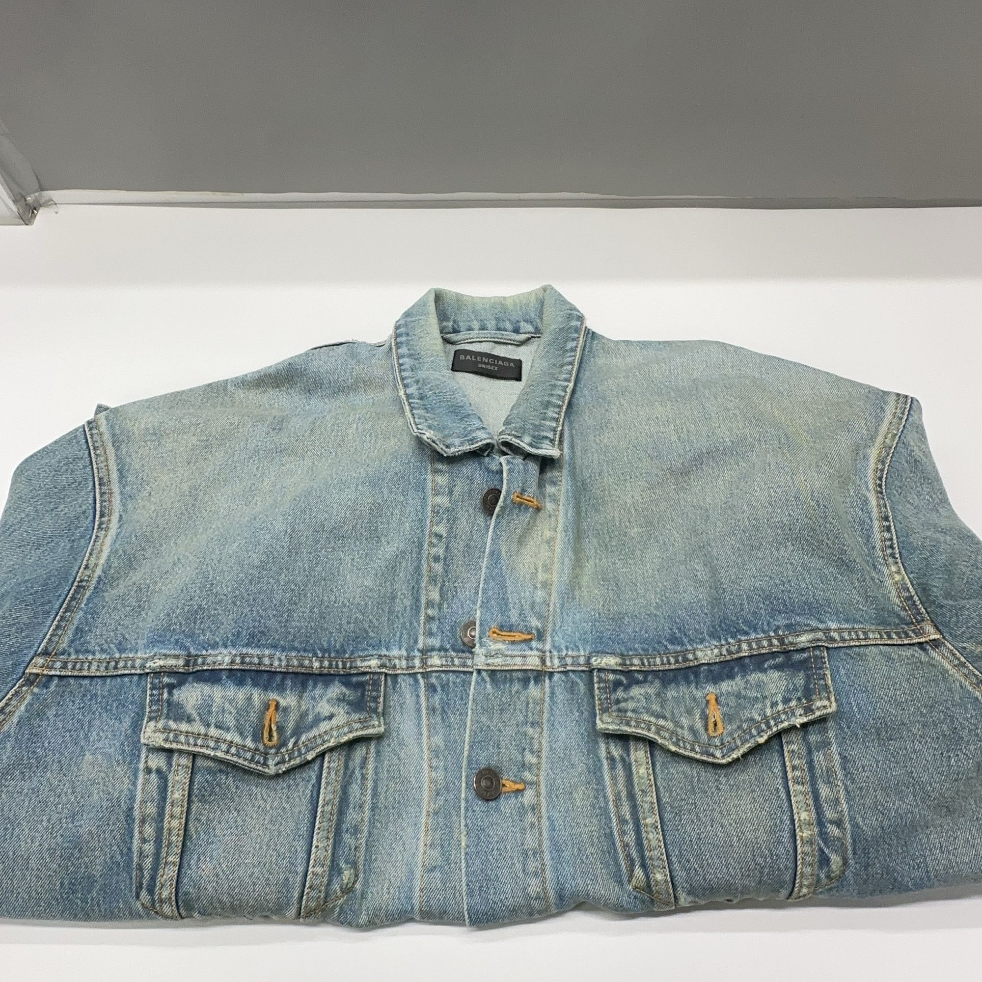 Balenciaga Balenciaga Distressed Denim Jacket Size S Size US S / EU 44-46 / 1 - 7 Thumbnail