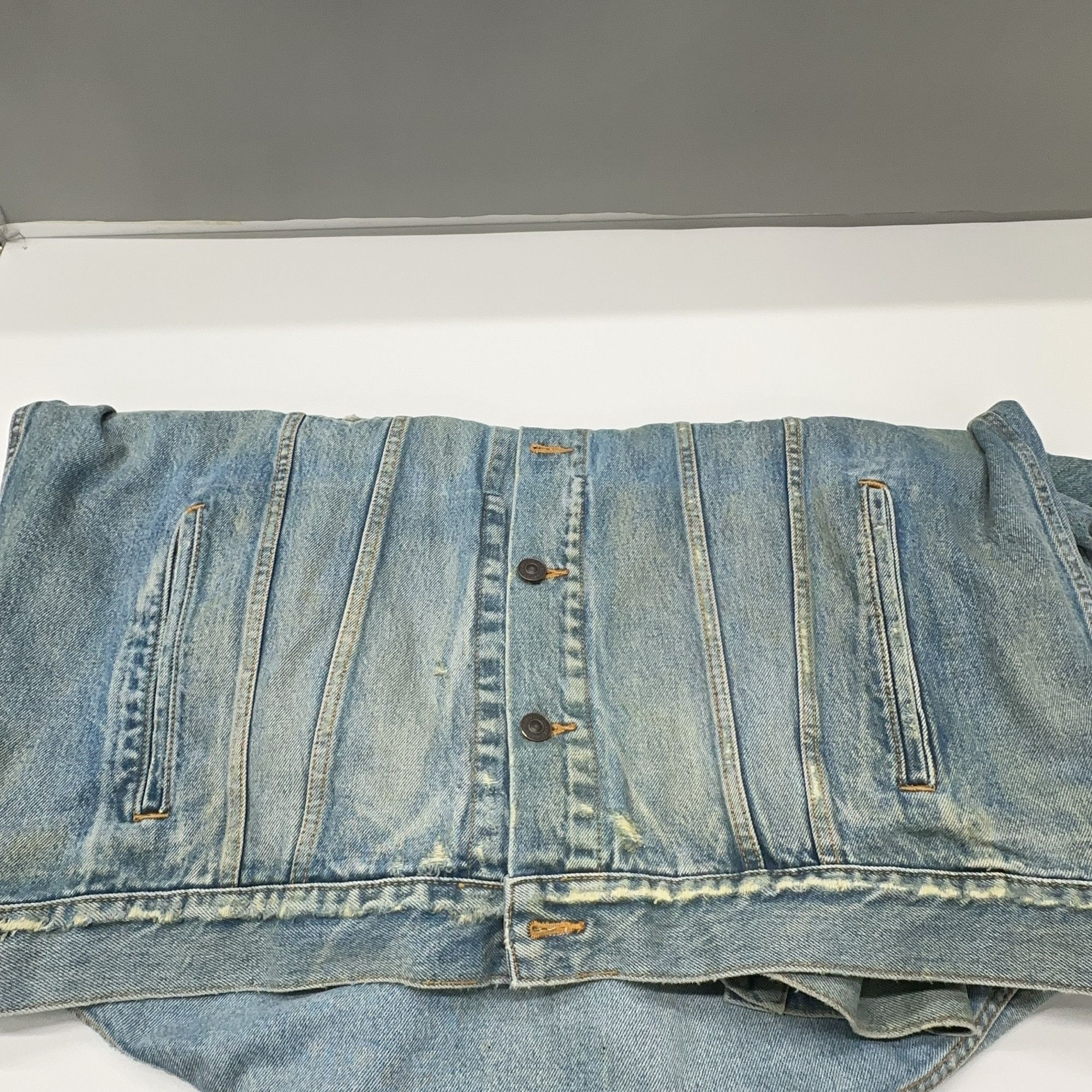 Balenciaga Balenciaga Distressed Denim Jacket Size S Size US S / EU 44-46 / 1 - 8 Thumbnail