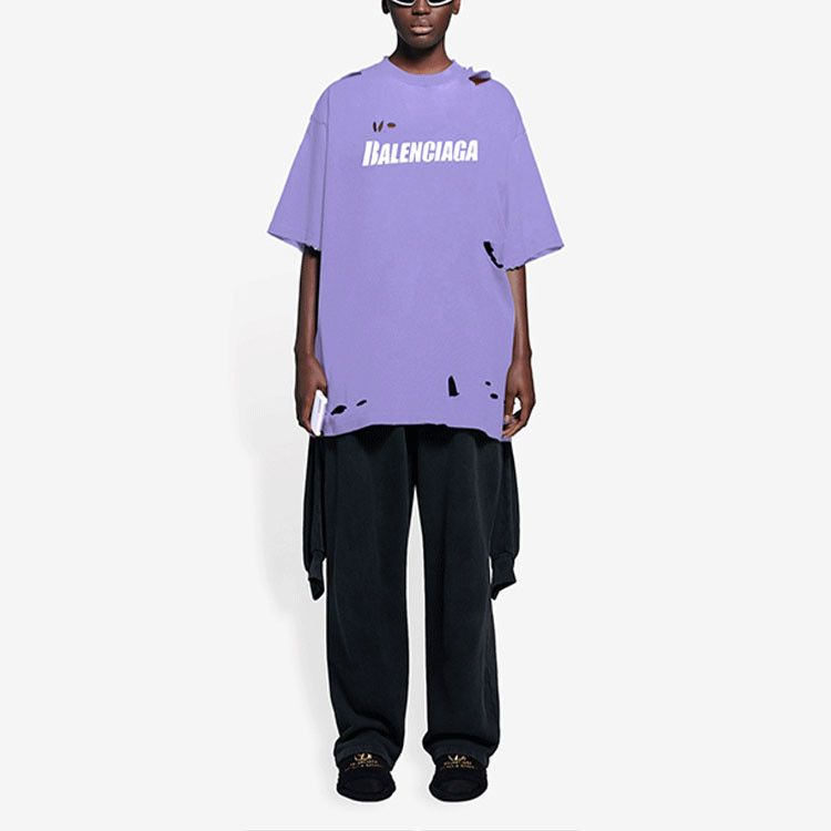Balenciaga Balenciaga Destroyed Logo T-Shirt Purple Size XS Size US XS / EU 42 / 0 - 14 Thumbnail