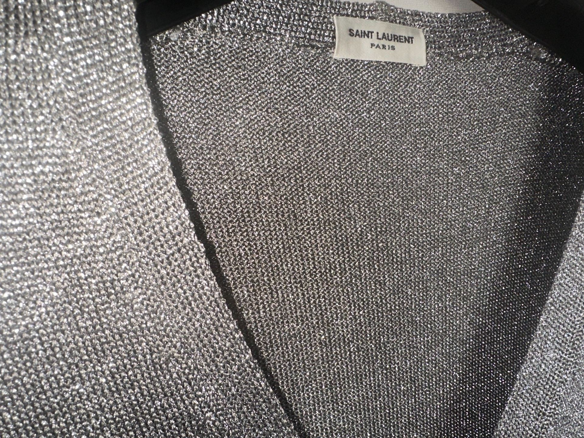 Saint Laurent Paris Saint Laurent SLP Metallic Silver V-Neck Cardigan Size XS / US 0-2 / IT 36-38 - 5 Thumbnail