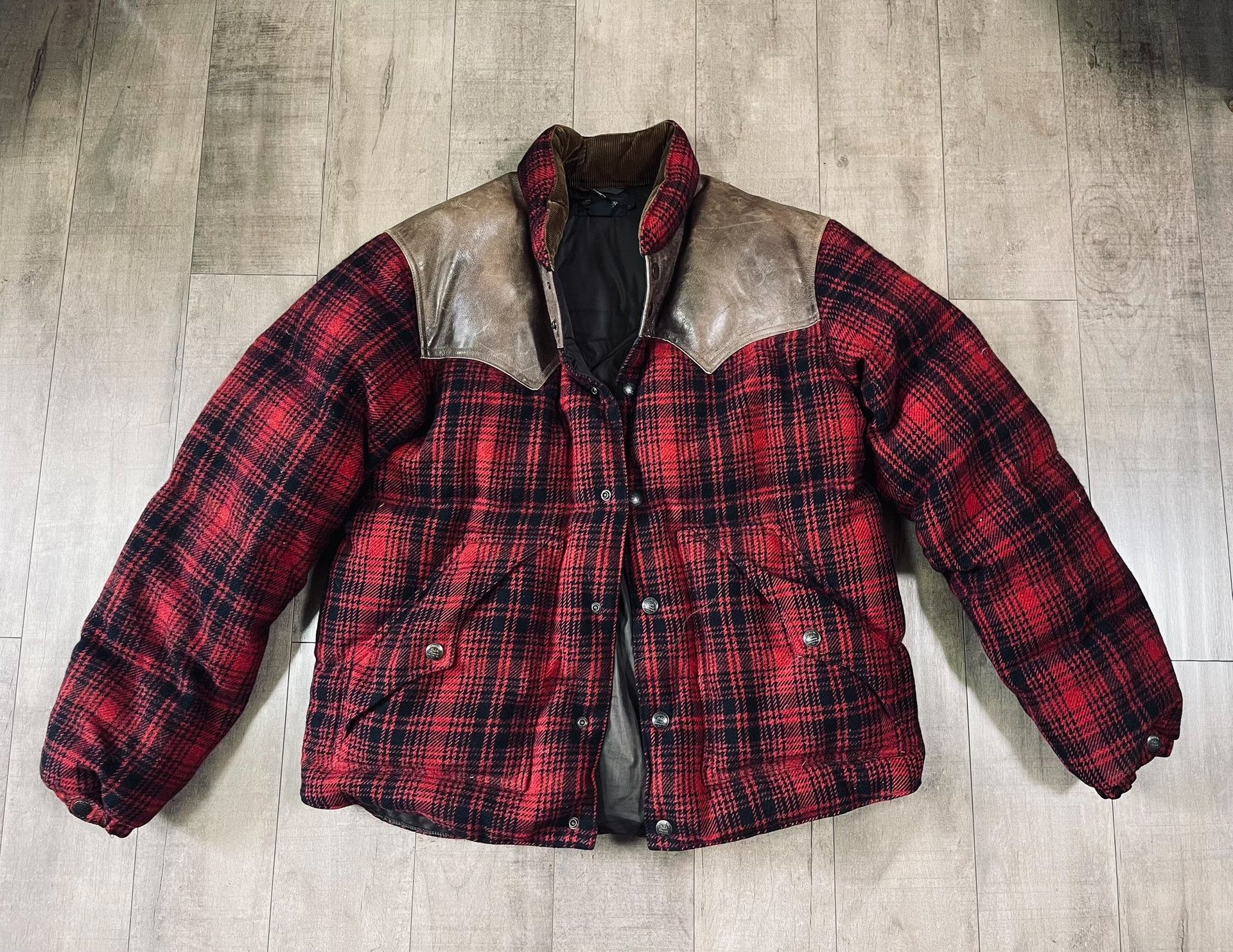 RRL Ralph Lauren RRL Vintage American Leather Wool Down Jacket Size US L / EU 52-54 / 3 - 4 Thumbnail