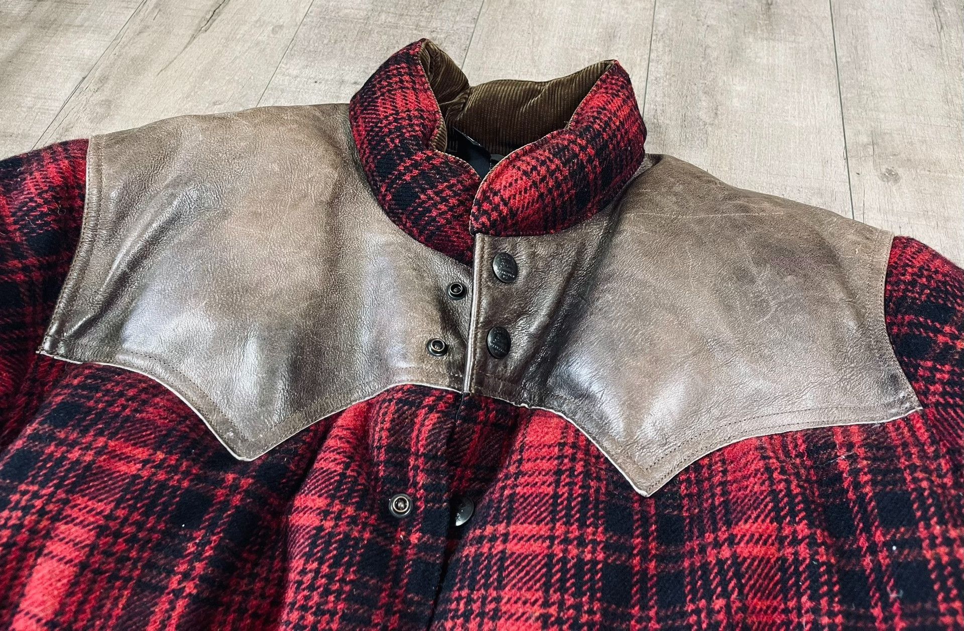 RRL Ralph Lauren RRL Vintage American Leather Wool Down Jacket Size US L / EU 52-54 / 3 - 3 Thumbnail