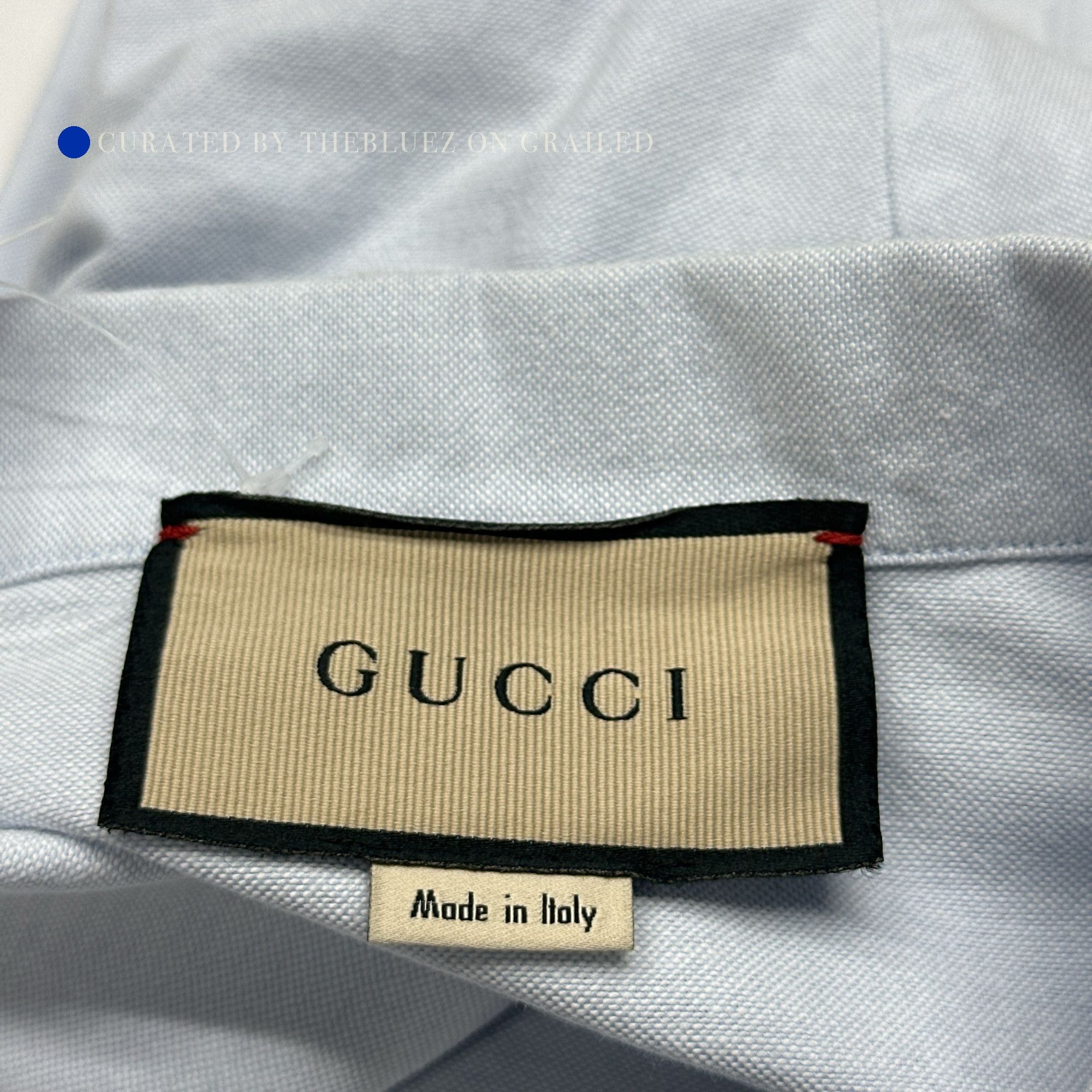 Gucci Blue Animal Embroidery Button-Up Shirt Size US M / EU 48-50 / 2 - 3 Thumbnail