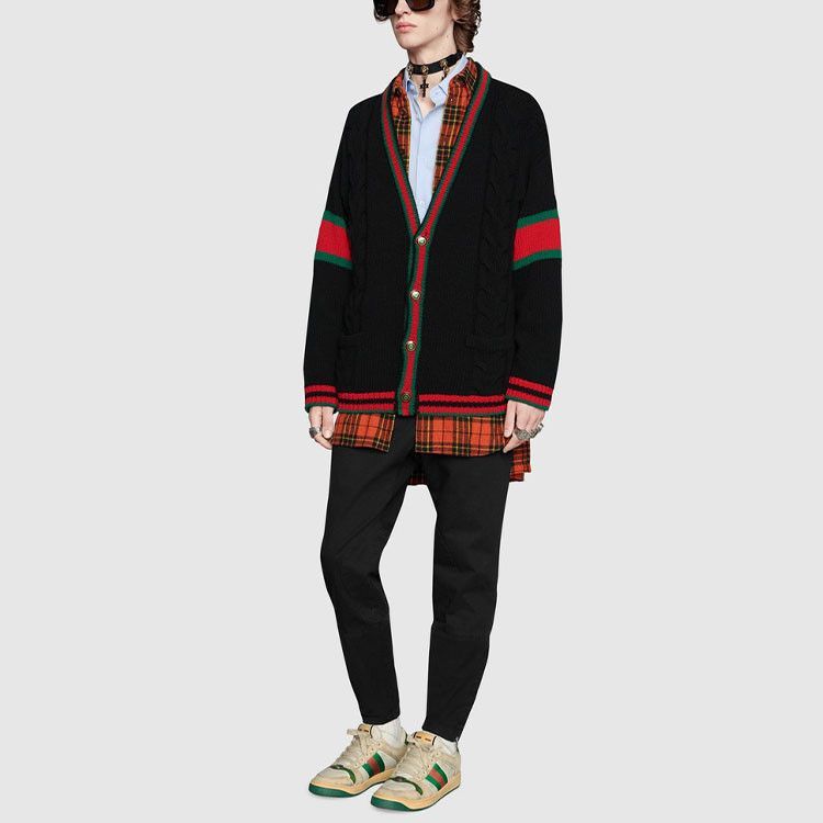 Gucci Black Cable Knit Cardigan with Web Stripe Size US S / EU 44-46 / 1 - 11 Thumbnail