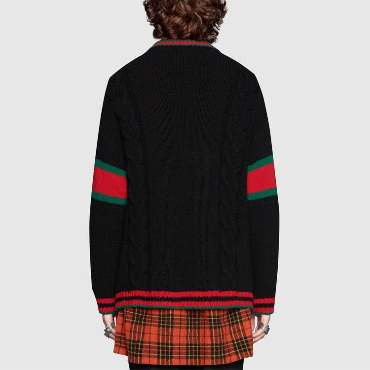 Gucci Black Cable Knit Cardigan with Web Stripe Size US S / EU 44-46 / 1 - 12 Thumbnail