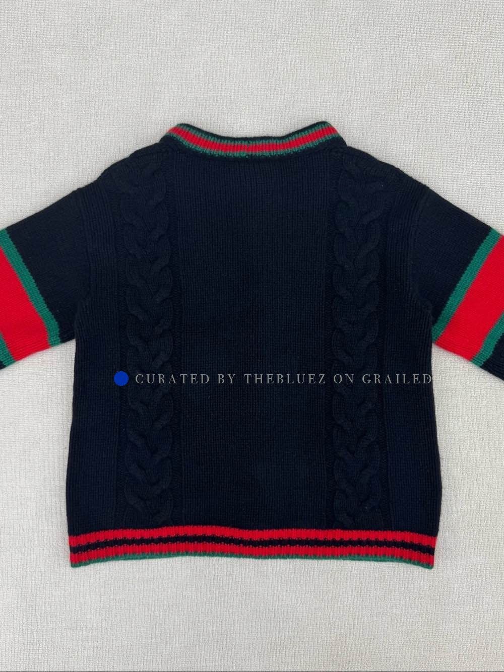Gucci Black Cable Knit Cardigan with Web Stripe Size US S / EU 44-46 / 1 - 4 Thumbnail