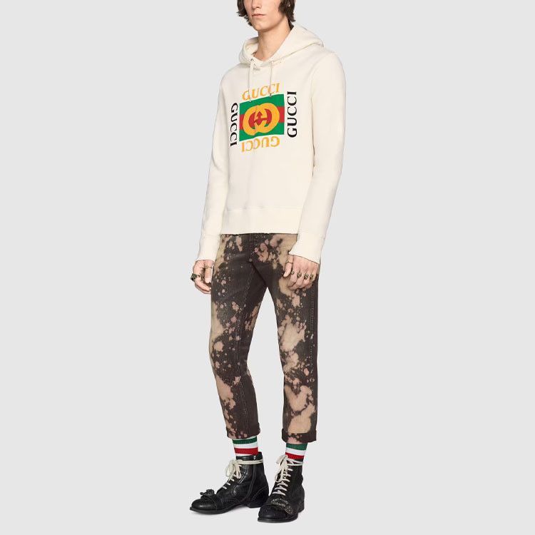 Gucci Logo Print Hoodie in White, Size XS Size US XS / EU 42 / 0 - 9 Thumbnail