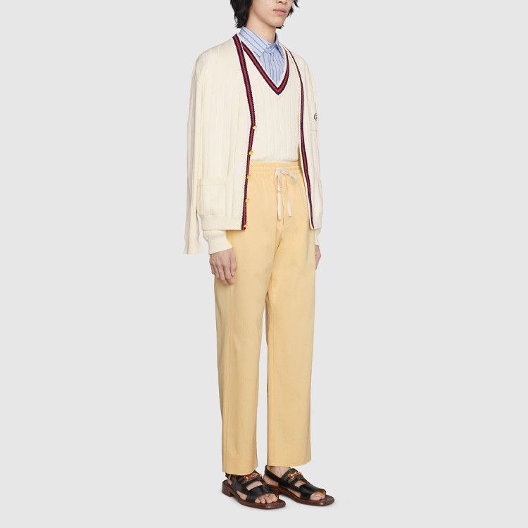 Gucci Striped Trim V-Neck Sweater in Beige Size US S / EU 44-46 / 1 - 8 Thumbnail