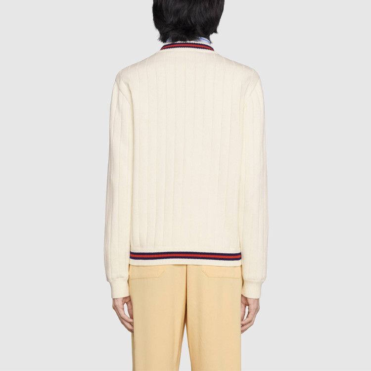 Gucci Striped Trim V-Neck Sweater in Beige Size US S / EU 44-46 / 1 - 11 Thumbnail