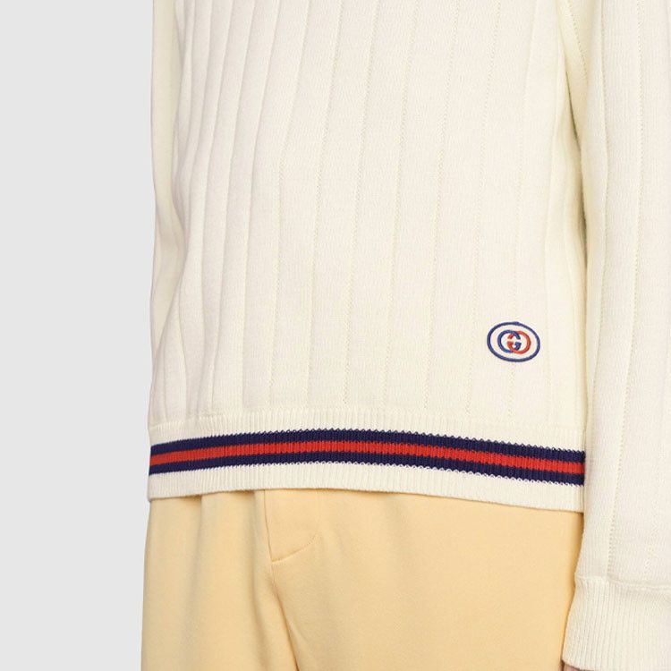 Gucci Striped Trim V-Neck Sweater in Beige Size US S / EU 44-46 / 1 - 10 Thumbnail