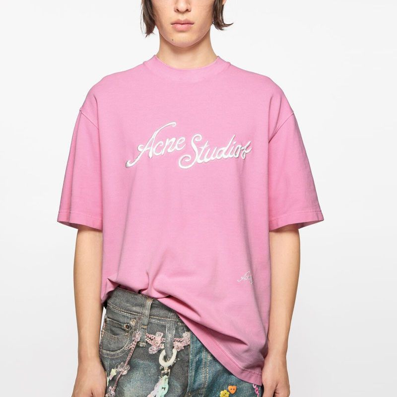 Acne Studios Embroidered Logo T-Shirt in Pink Size US XXL / EU 58 / 5 - 13 Thumbnail