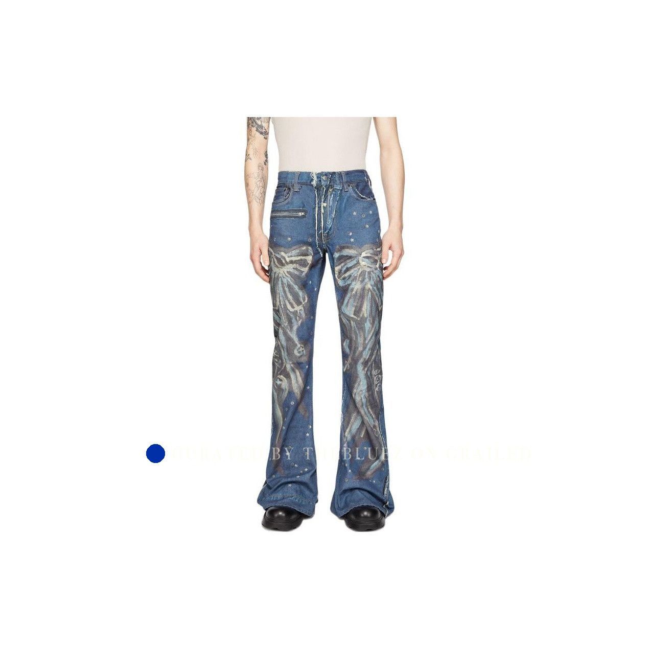 Acne Studios Printed Flare Denim Jeans in Blue Size US 30 / EU 46 - 6 Thumbnail