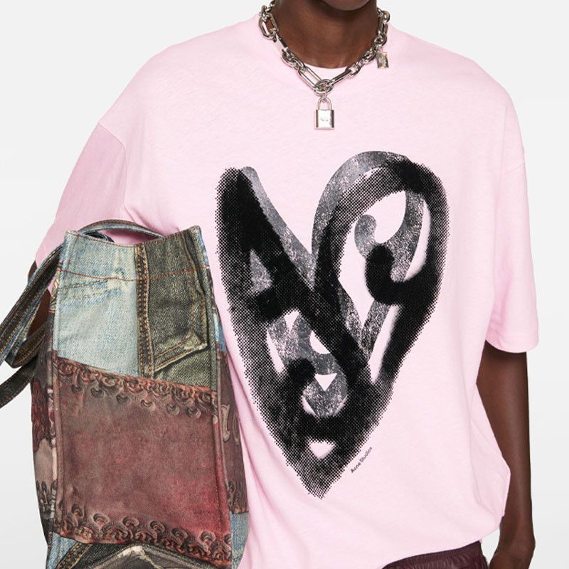 Acne Studios Heart Logo Tee in Soft Pink Size US S / EU 44-46 / 1 - 8 Thumbnail