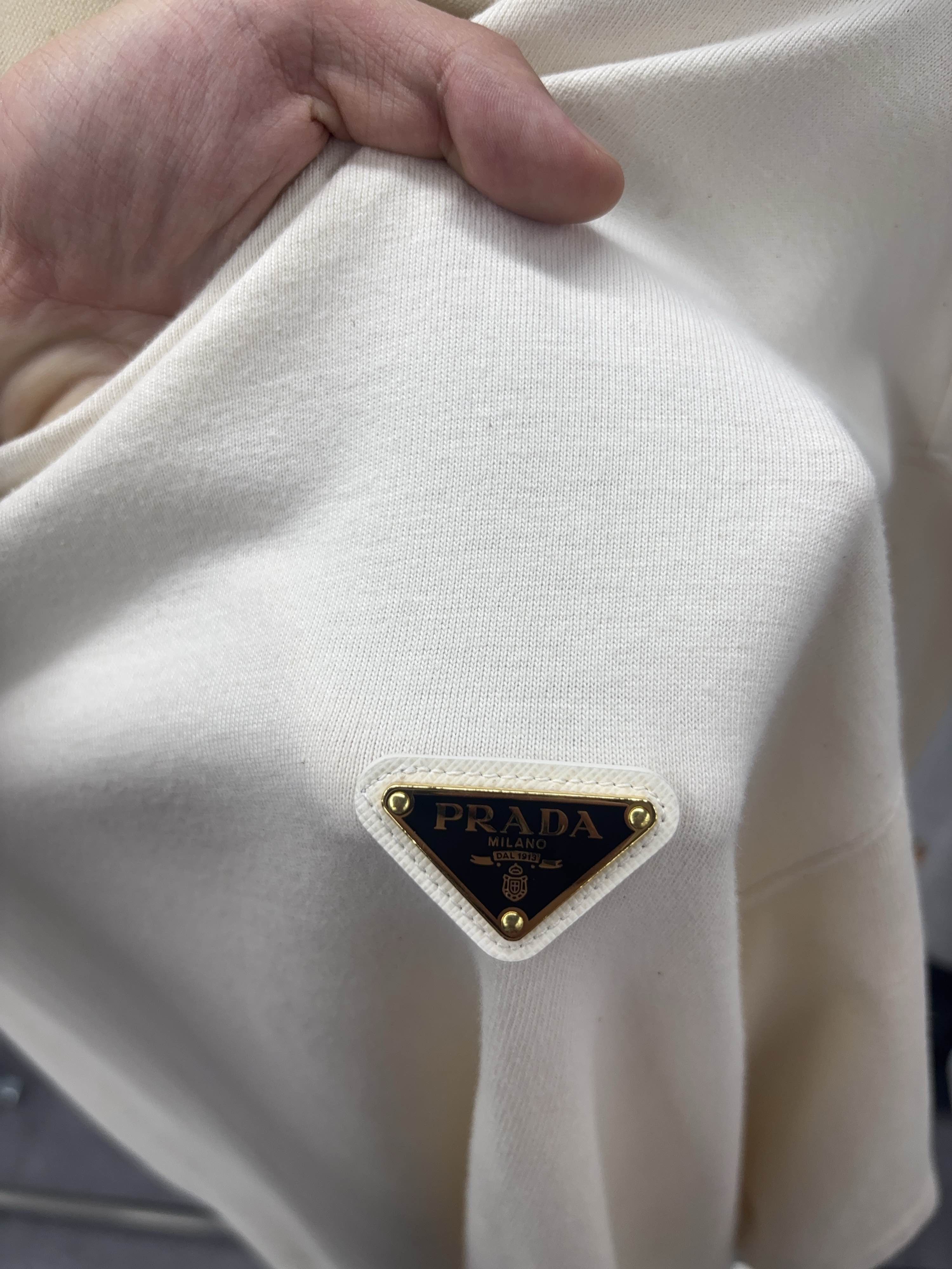 Prada Beige Triangle Logo T-Shirt, Size XL Size US XL / EU 56 / 4 - 6 Thumbnail