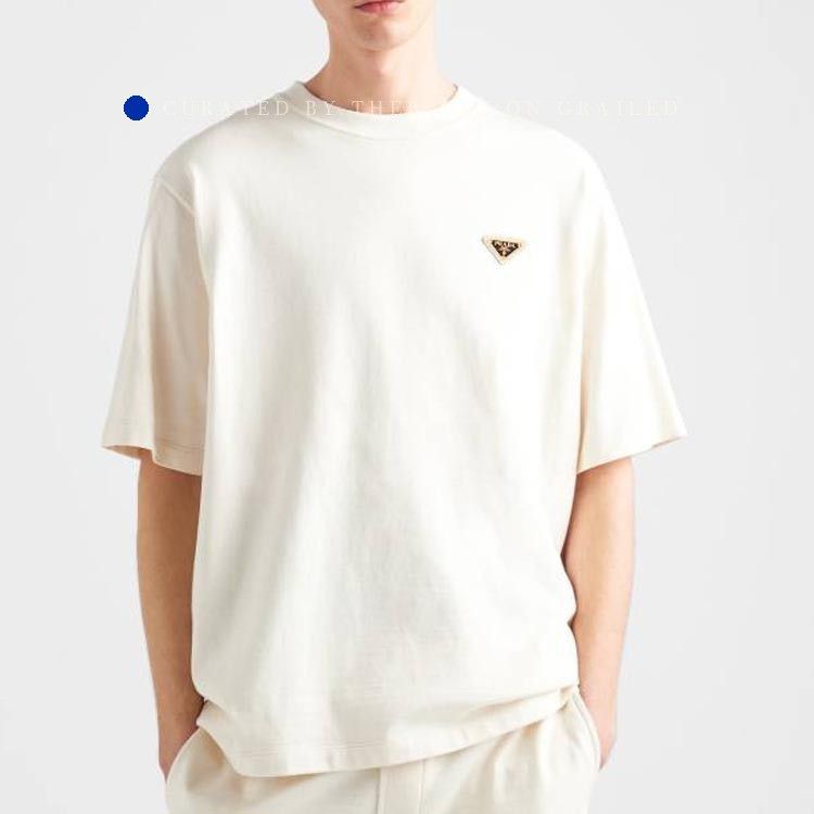 Prada Beige Triangle Logo T-Shirt, Size XL Size US XL / EU 56 / 4 - 12 Thumbnail