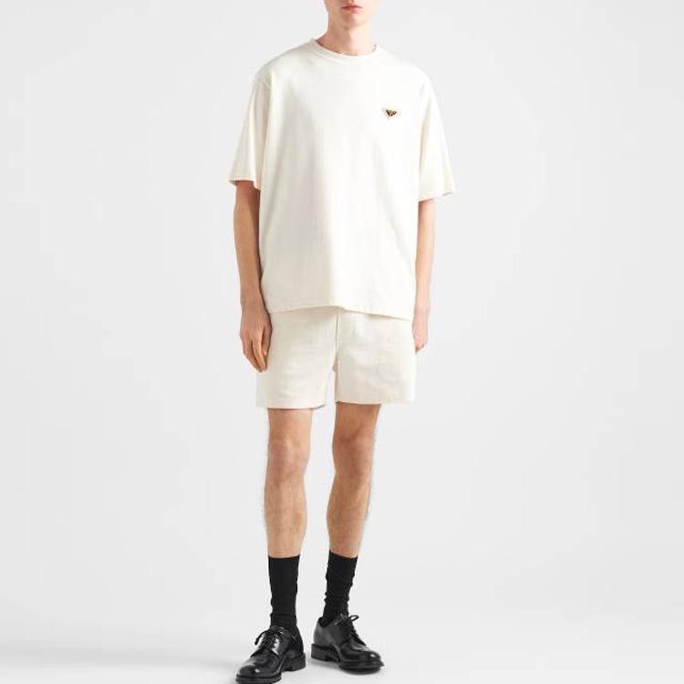 Prada Beige Triangle Logo T-Shirt, Size XL Size US XL / EU 56 / 4 - 11 Thumbnail