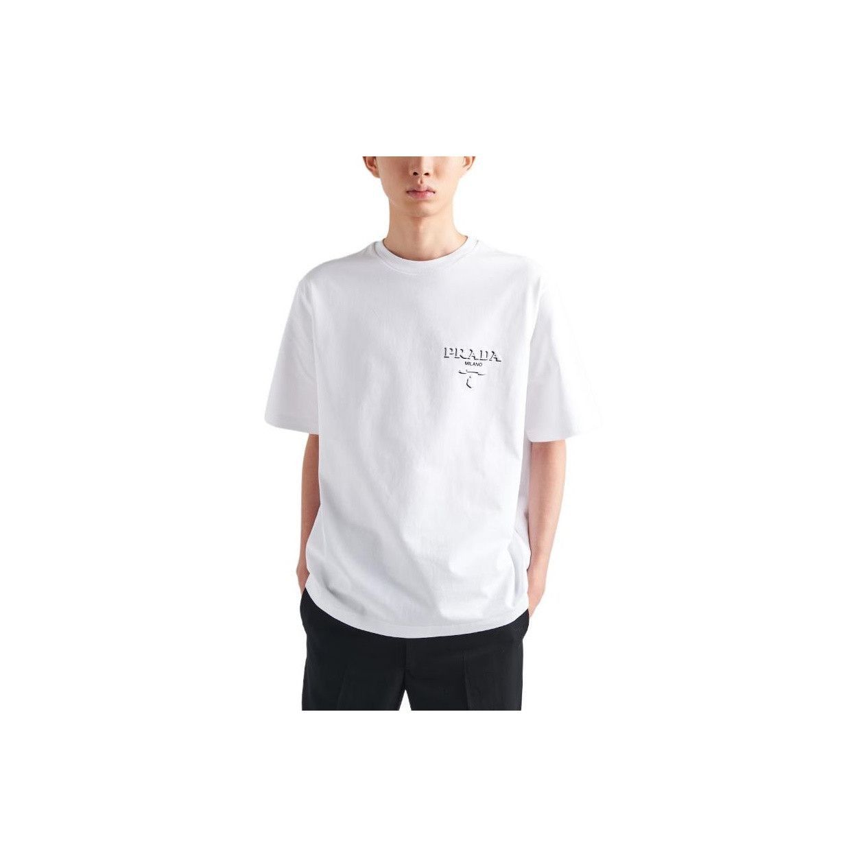 Prada Classic Logo Cotton Tee in White Size US M / EU 48-50 / 2 - 6 Thumbnail