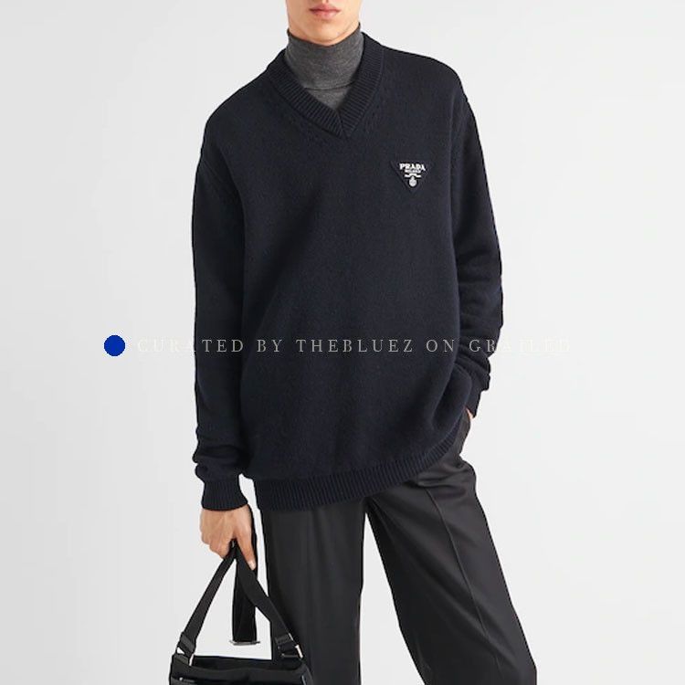 Prada Blue V-Neck Knit Sweater in Size S Size US S / EU 44-46 / 1 - 7 Thumbnail
