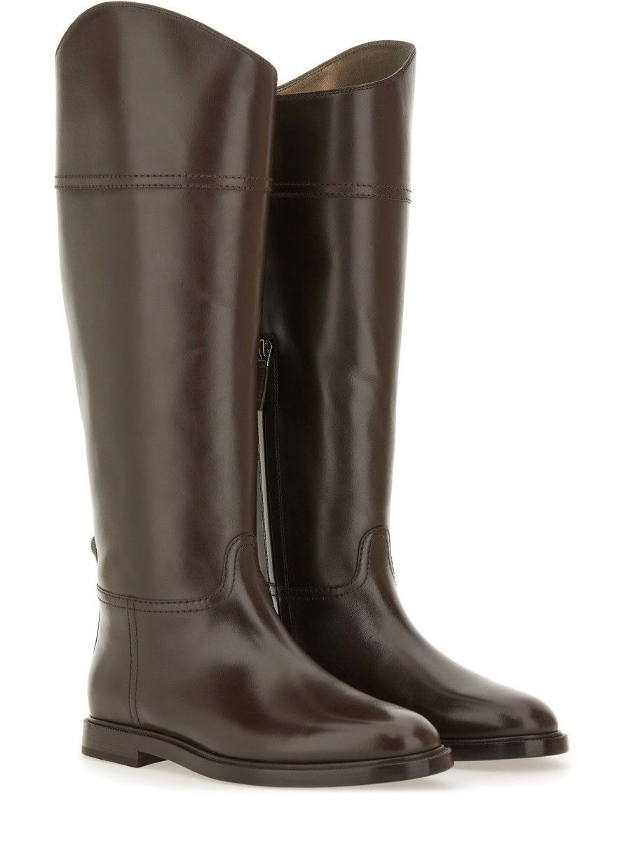 Brunello Cucinelli BRUNELLO CUCINELLI LEATHER BOOT - DARK BROWN (IT 39) Size US 9 / IT 39 - 2 Thumbnail