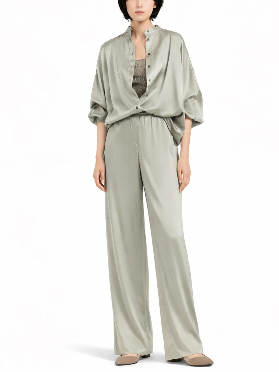Brunello Cucinelli BRUNELLO CUCINELLI SILK SATIN TRACK PANTS - GREEN (IT 42) Size 42" / US 20 - 2 Thumbnail