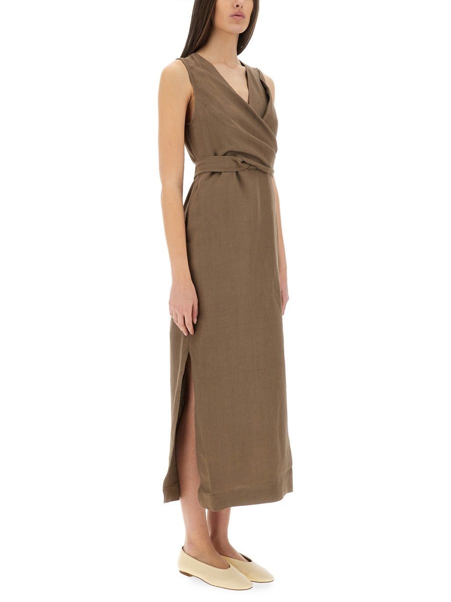Brunello Cucinelli BRUNELLO CUCINELLI "WRAP-EFFECT" DRESS - BROWN Size S / US 4 / IT 40 - 2 Thumbnail